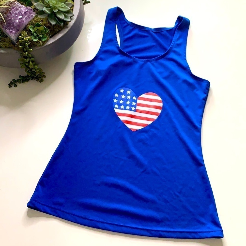 Royal blue hourglass tank usa flag heart graphic